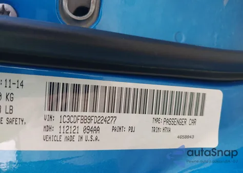 2015 Dodge Dart Sxt z USA, uszkodzony, nr VIN 1C3CDFBB9FD224277